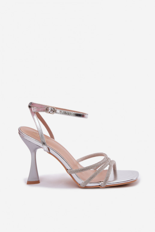 Women's High-Heeled Sandals With Embellished Straps Silver Gedira