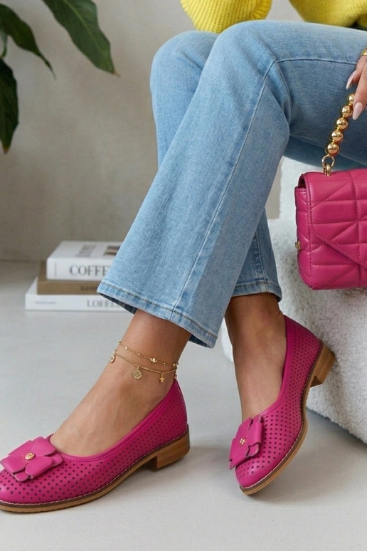 Różowe Skórzane Ażurowe Baleriny Cambell