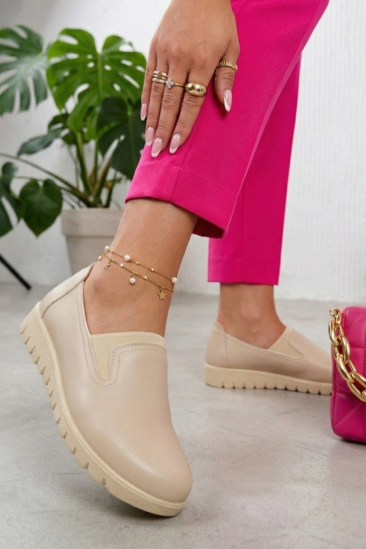 Beżowe Wsuwane Półbuty Na Niskiej...