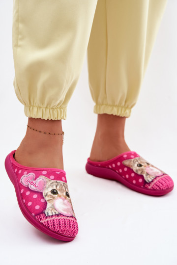 Women's Cat Pink Slippers with Rubber Inblu EC000093