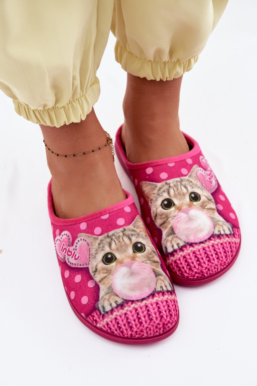 Women's Cat Pink Slippers with Rubber Inblu EC000093