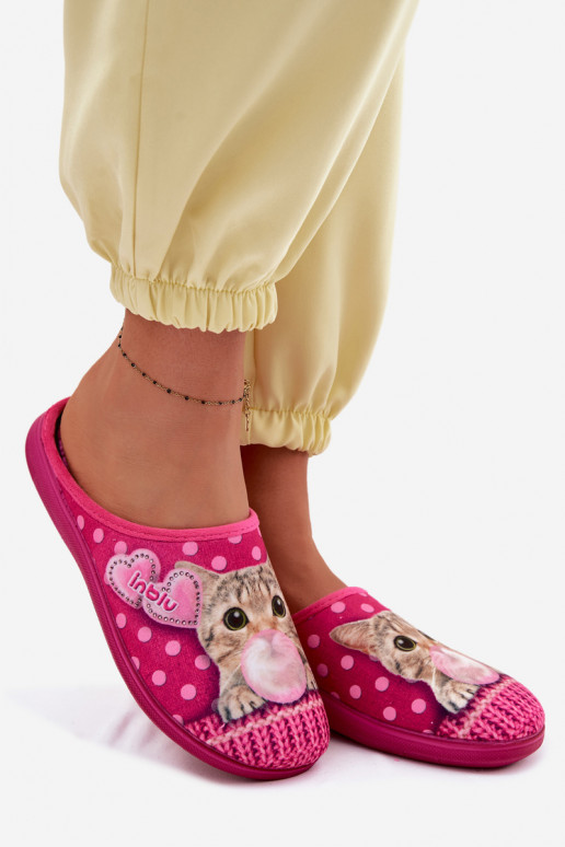 Women's Cat Pink Slippers with Rubber Inblu EC000093
