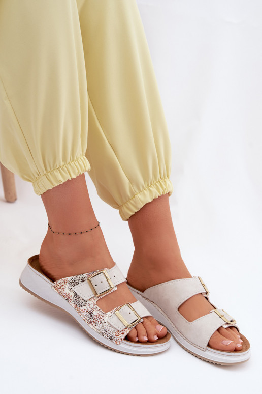 Women's Light Beige Slides With Buckles Inblu SD000001