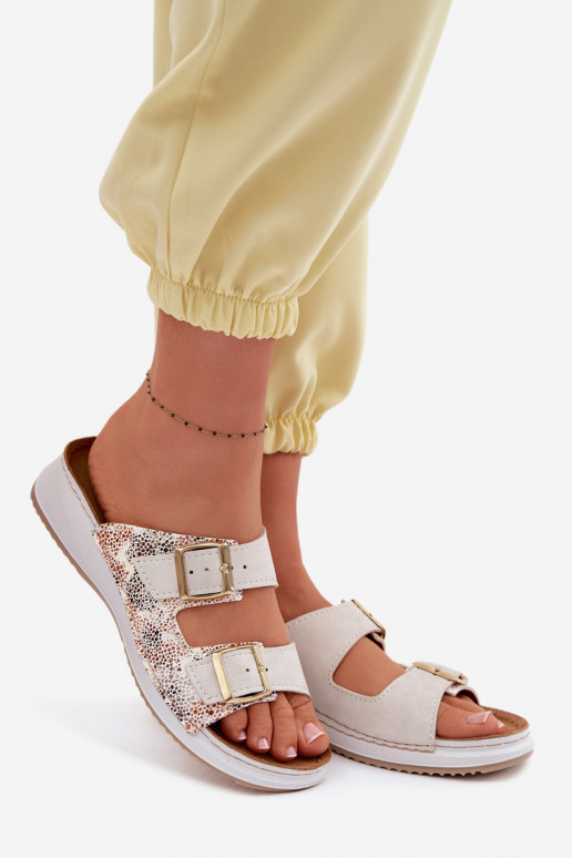 Women's Light Beige Slides With Buckles Inblu SD000001