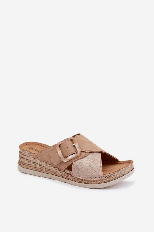 Women's Platform Sandals With Decorative Buckle Inblu RV000012 Brown