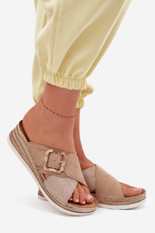 Women's Platform Sandals With Decorative Buckle Inblu RV000012 Brown