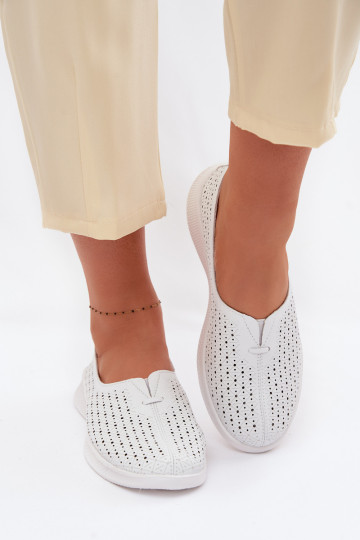 Leather Openwork Women's Loafers White Eliva