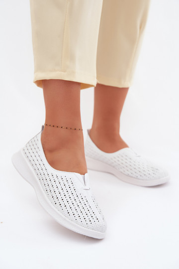 Leather Openwork Women's Loafers White Eliva 2