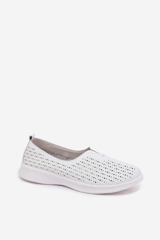 Leather Openwork Women's Loafers White Eliva