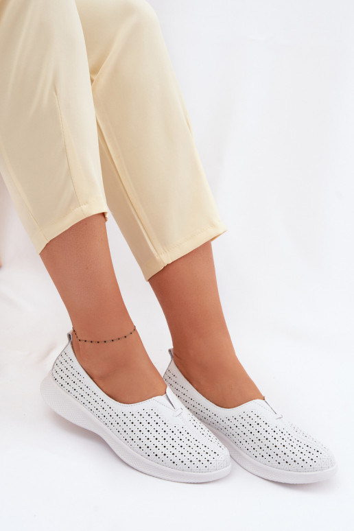 Leather Openwork Women's Loafers White Eliva