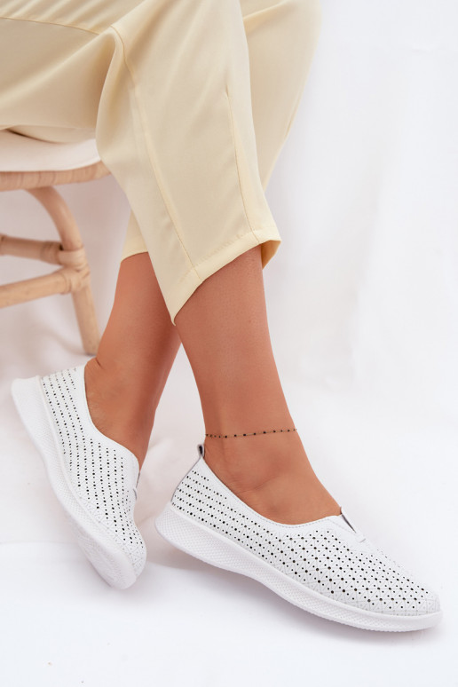 Leather Openwork Women's Loafers White Eliva