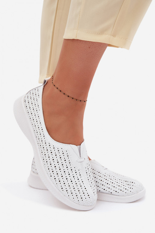 Leather Openwork Women's Loafers White Eliva