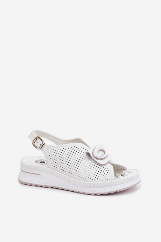 Leather Women's Sandals With Decorative Detail White Deliva