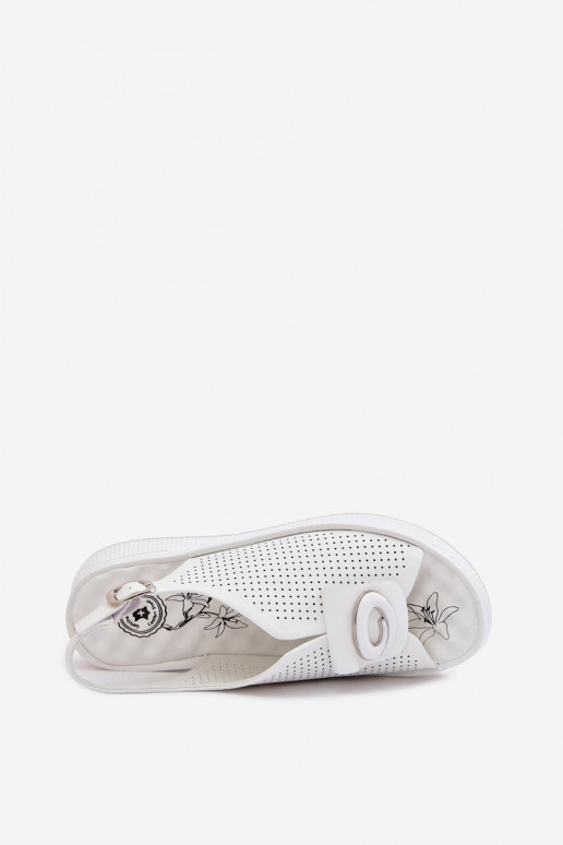 Leather Women's Sandals With Decorative Detail White Deliva