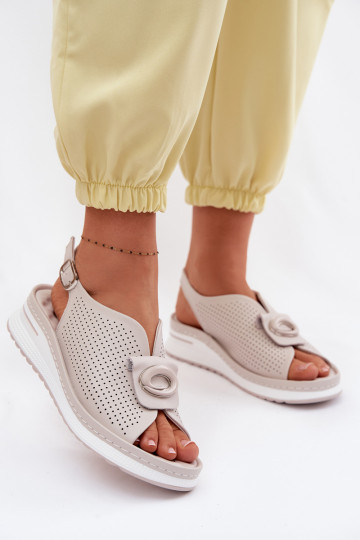 Leather Women's Sandals With Decorative Detail Gray Deliva 2