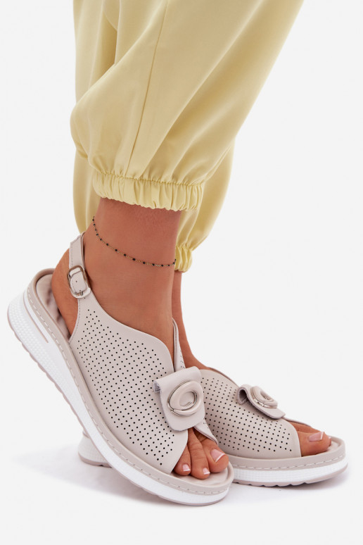 Leather Women's Sandals With Decorative Detail Gray Deliva