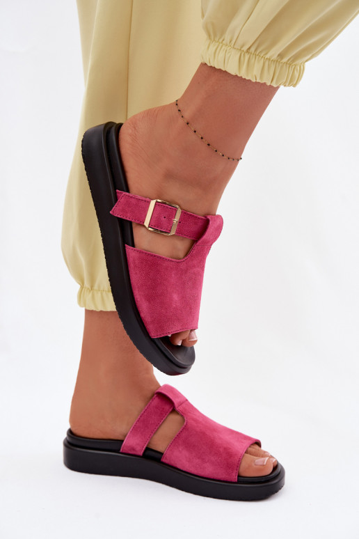 Suede Women's Platform Sandals With Gold Buckle Fuchsia Zemela