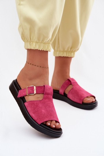 Suede Women's Platform Sandals With Gold Buckle Fuchsia Zemela 2