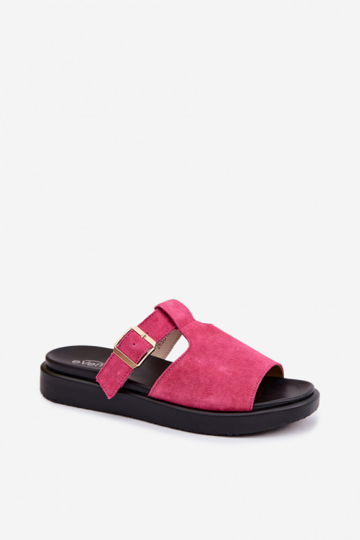 Suede Women's Platform Sandals With Gold Buckle Fuchsia Zemela