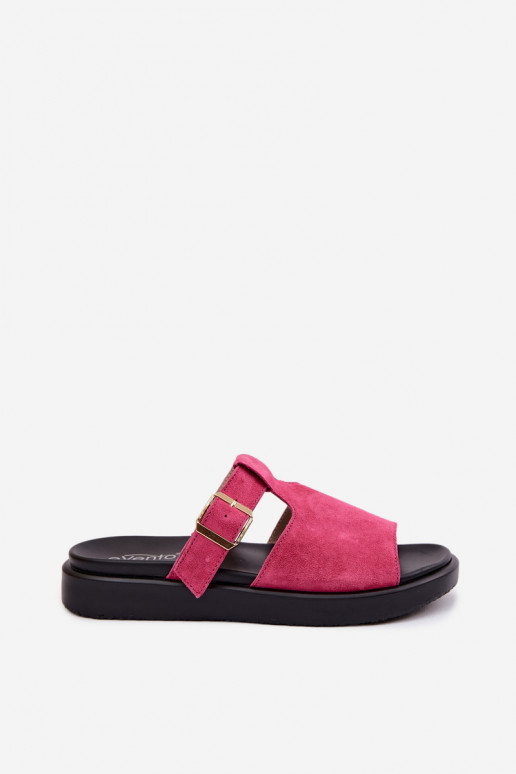 Suede Women's Platform Sandals With Gold Buckle Fuchsia Zemela