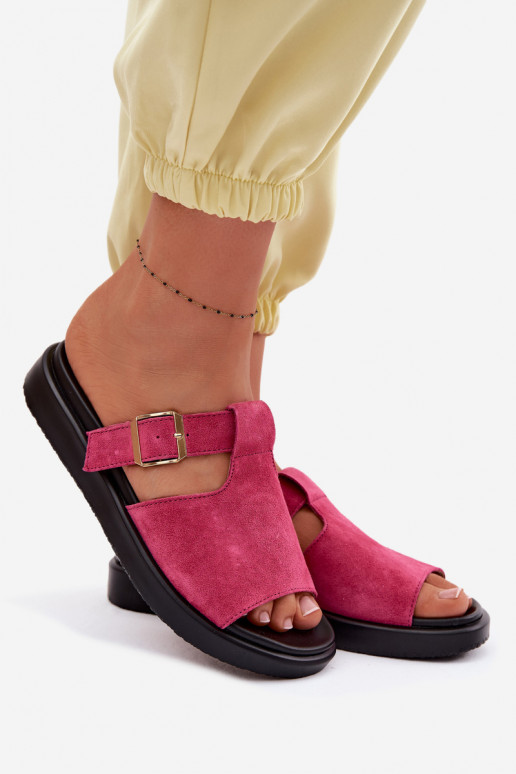 Suede Women's Platform Sandals With Gold Buckle Fuchsia Zemela