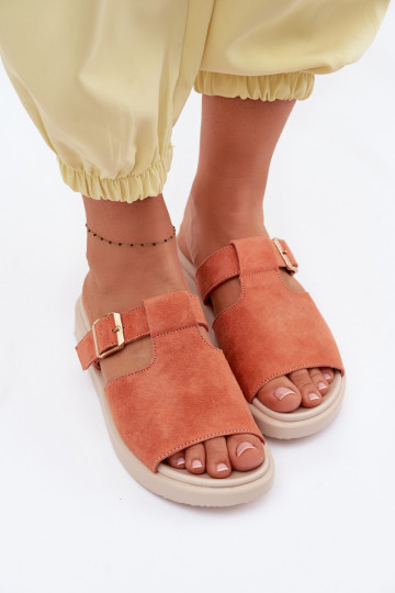 Suede Women's Platform Sandals With Gold Buckle Orange Zemela