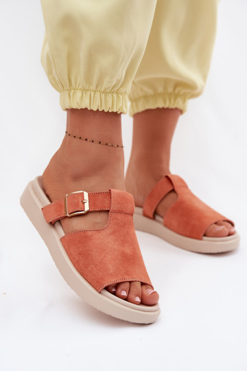 Suede Women's Platform Sandals With Gold Buckle Orange Zemela 2
