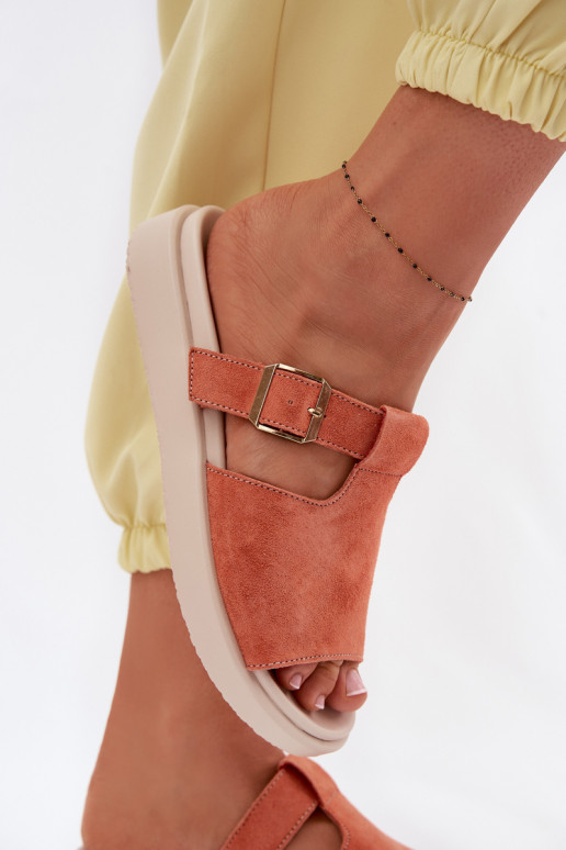 Suede Women's Platform Sandals With Gold Buckle Orange Zemela