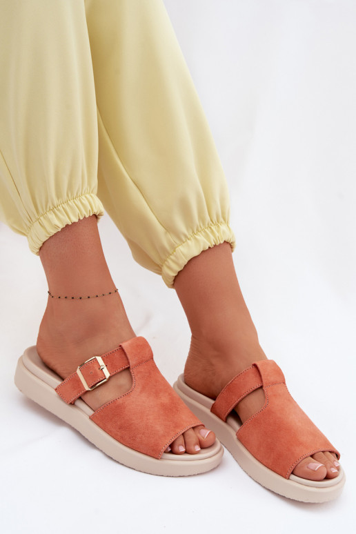 Suede Women's Platform Sandals With Gold Buckle Orange Zemela