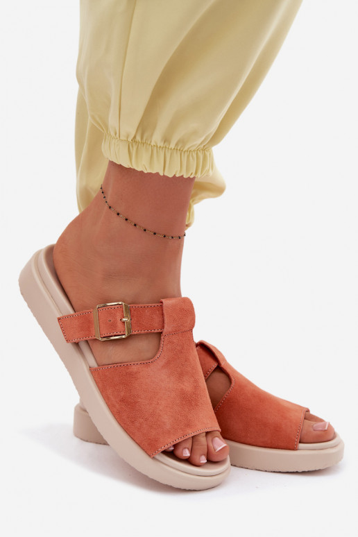 Suede Women's Platform Sandals With Gold Buckle Orange Zemela