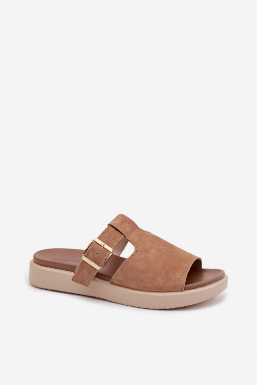 Suede Women's Platform Sandals With Gold Buckle Camel Zemela