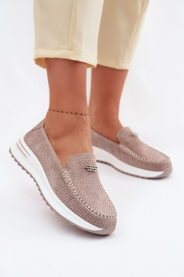Women's Moccasins Made of Natural Suede Dark Beige Demela 2