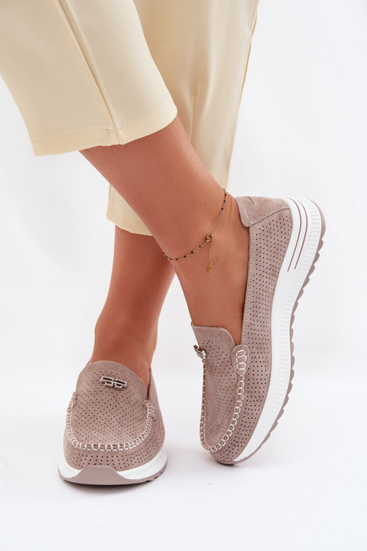 Women's Moccasins Made of Natural Suede Dark Beige Demela