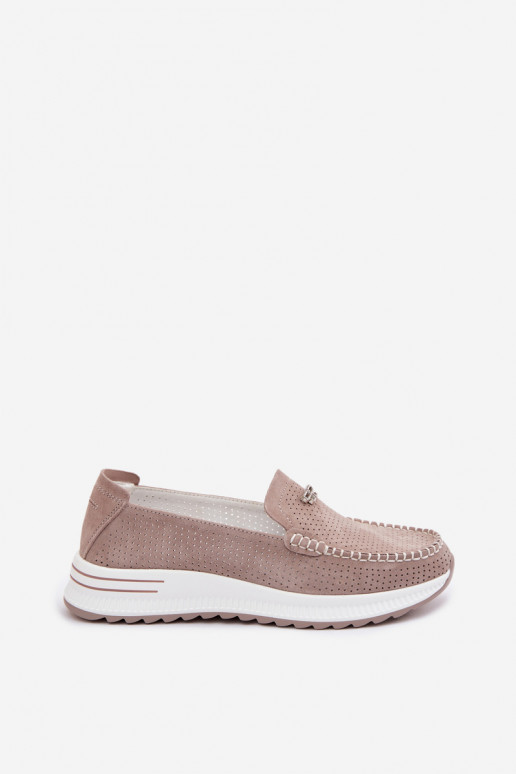 Women's Moccasins Made of Natural Suede Dark Beige Demela