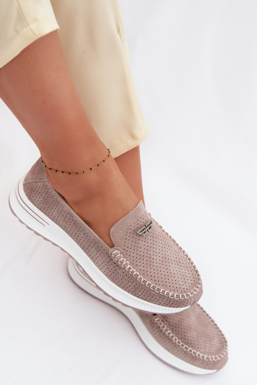 Women's Moccasins Made of Natural Suede Dark Beige Demela