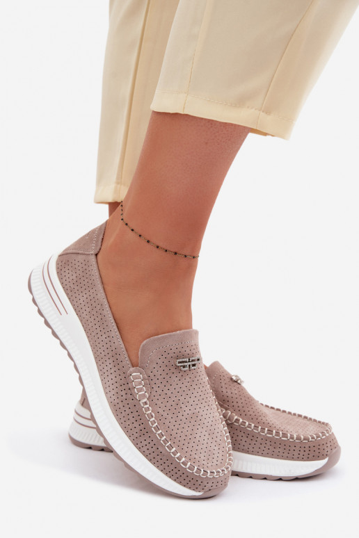 Women's Moccasins Made of Natural Suede Dark Beige Demela