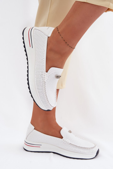 Women's Moccasins Made of Natural Leather White Demela