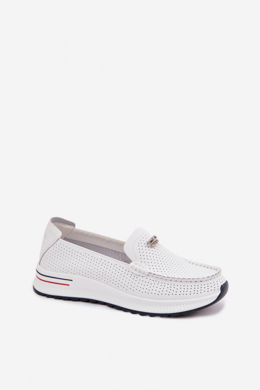 Women's Moccasins Made of Natural Leather White Demela