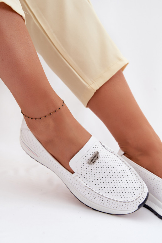 Women's Moccasins Made of Natural Leather White Demela