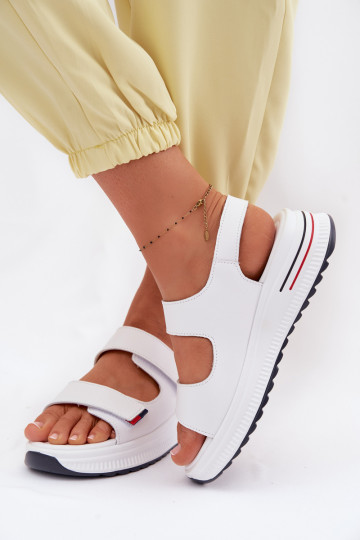 Leather Women's Platform Sandals With Velcro White Jemela 2