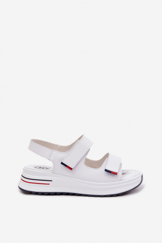 Leather Women's Platform Sandals With Velcro White Jemela