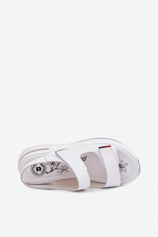 Leather Women's Platform Sandals With Velcro White Jemela