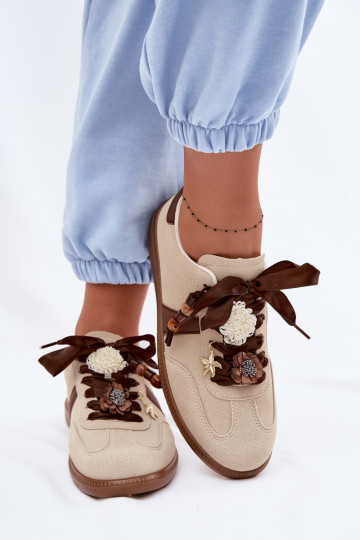Women's Sneakers With Decorations Beige Lelora