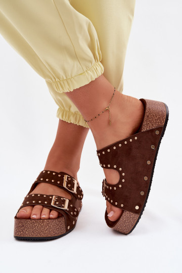 Women's Slippers With Buckles And Hooks Chocolate Ledira