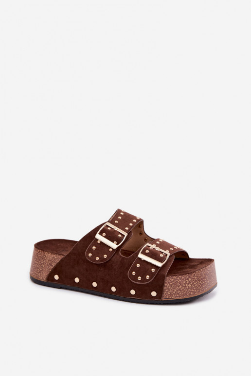 Women's Slippers With Buckles And Hooks Chocolate Ledira