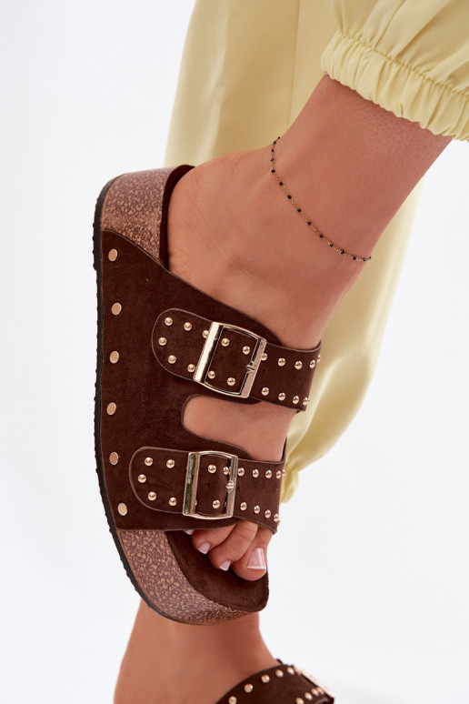 Women's Slippers With Buckles And Hooks Chocolate Ledira