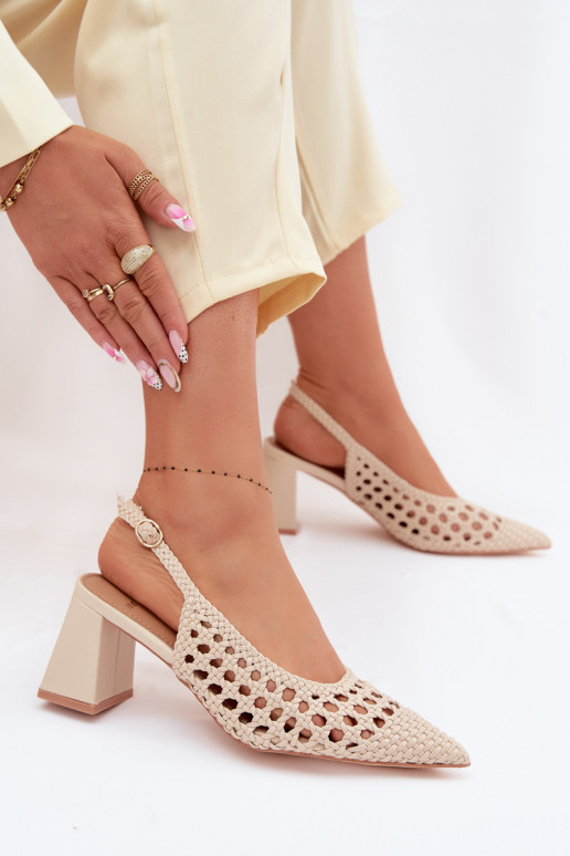 Women's Beige Block Heel Sandals Kedira