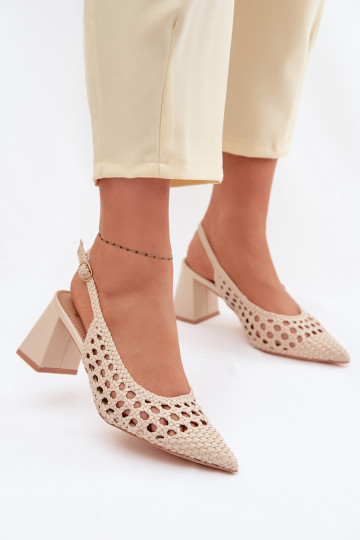 Women's Beige Block Heel Sandals Kedira 2