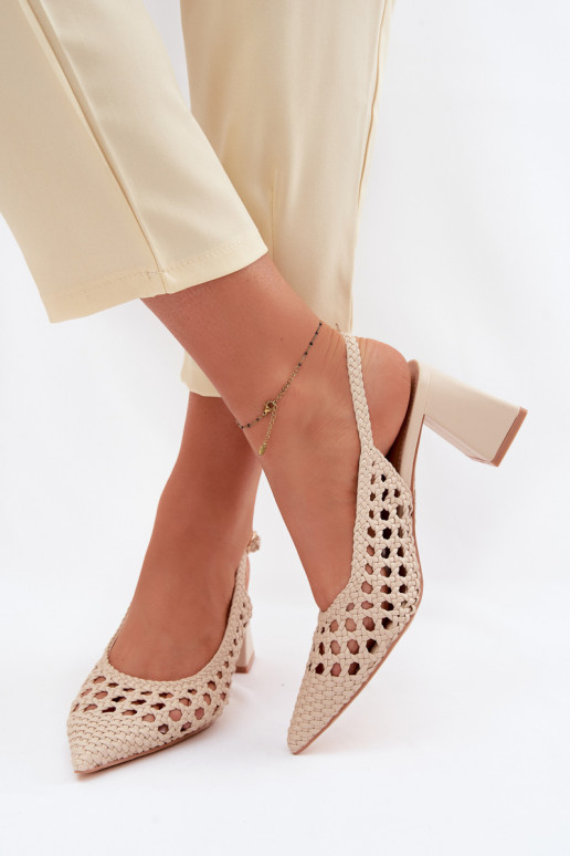 Women's Beige Block Heel Sandals Kedira