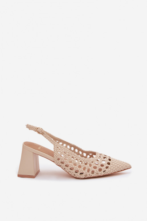 Women's Beige Block Heel Sandals Kedira